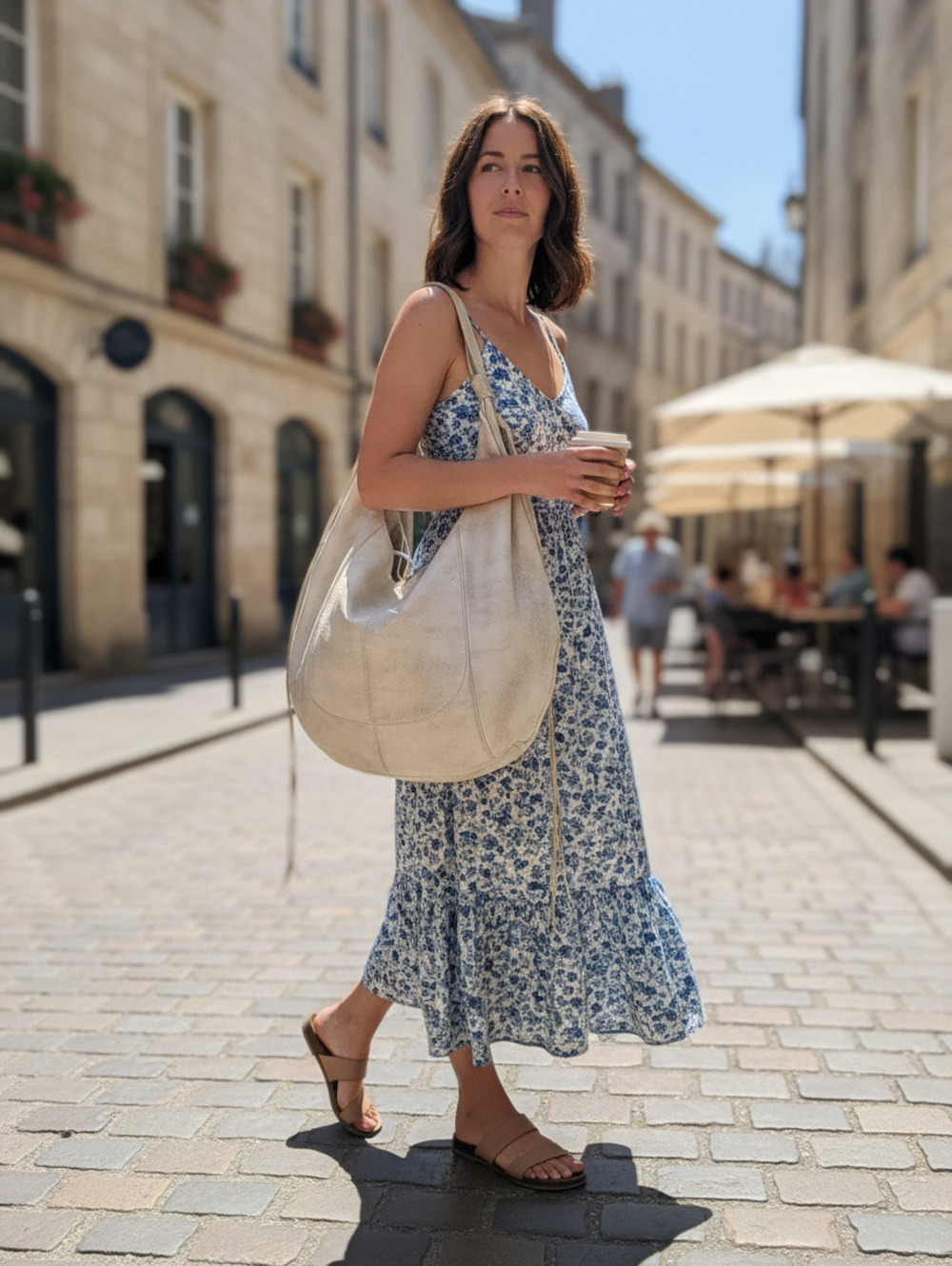Hobo International Ivory Gold Leather Eclipse Medium Hobo Bag